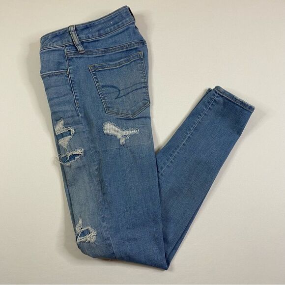 American Eagle Hi-Rise Jeggings Women's 4 Long Distressed Denim Super Stretch - Picture 1 of 12